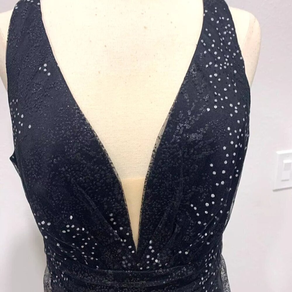 NWT MARCHESA NOTTE V-NECK GLITTER SLEEVELESS BLACK GOWN SIZE 14 $995 - Picture 6 of 11